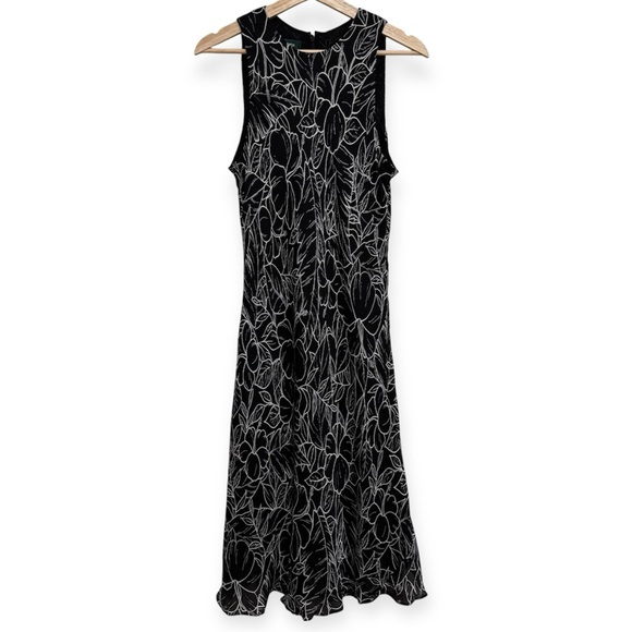 Lauren Ralph Lauren 100% Silk Hawaiian Hibiscus Print Midi Dress - Picture 1 of 12